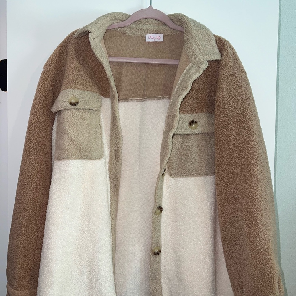 Pink Lily Tan and Cream Puffer Jacket